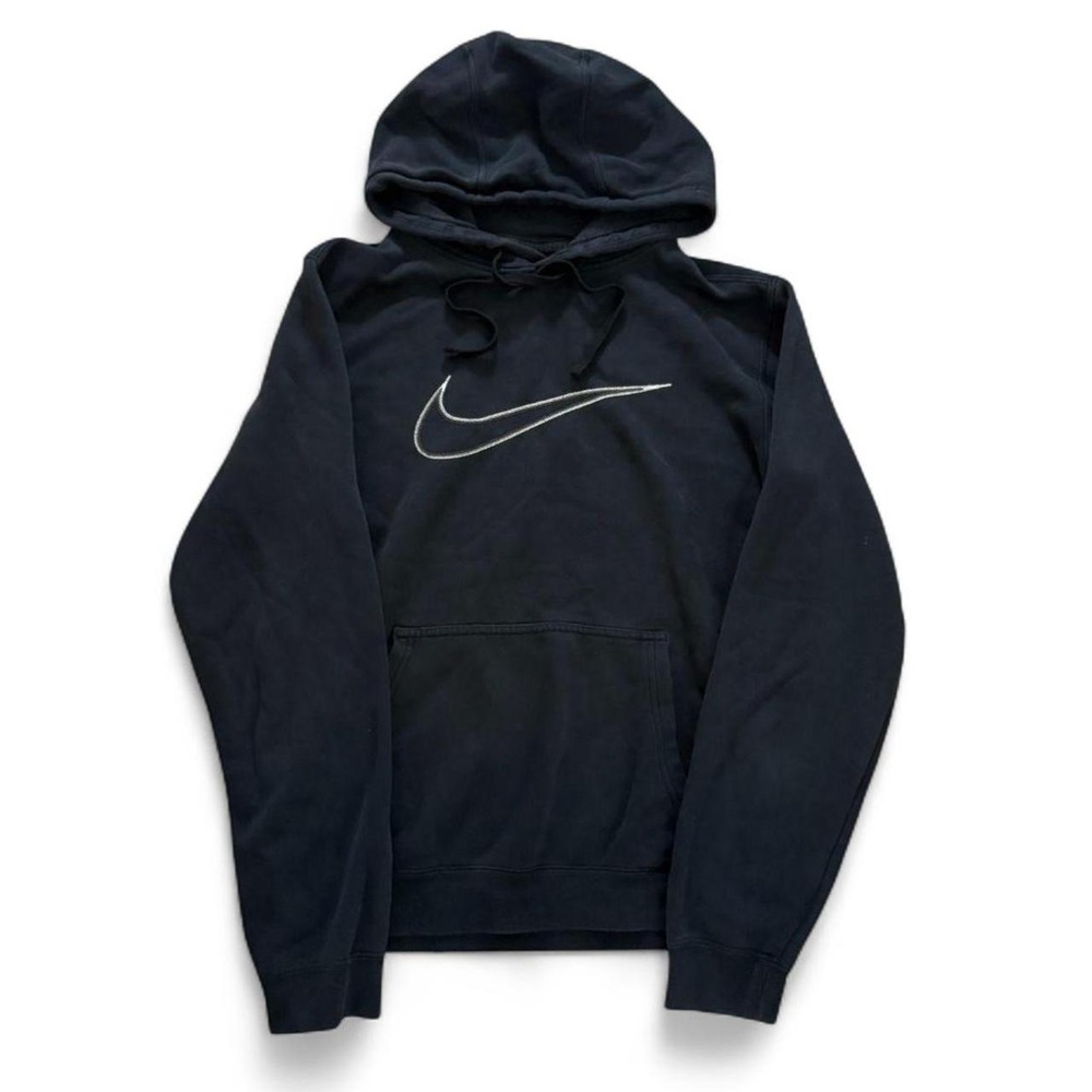 Vintage Nike Black Swoosh Pullover Hoodie Small Silver Logo Y2K Streetwear